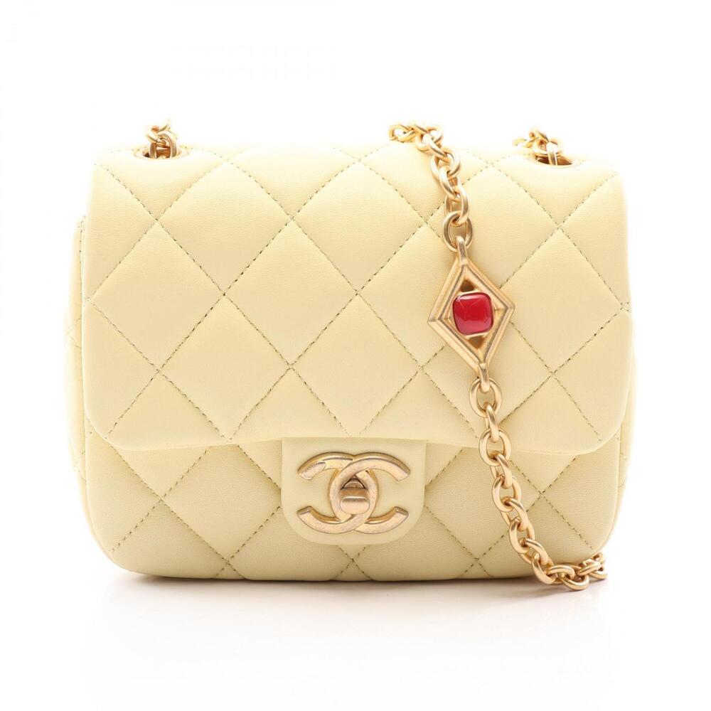 Chanel Mini Matelassé Shoulder Bag/Handbag, Lambskin Leather, Women's, Yellow...